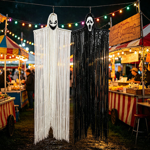 2pcs Halloween Decoration Tassel Ghost Ornaments with two Different Faces for Outdoor and Indoor Decor