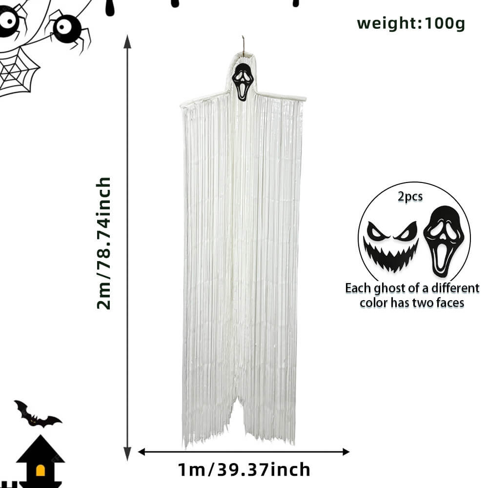 2pcs Halloween Decoration Tassel Ghost Ornaments with two Different Faces for Outdoor and Indoor Decor