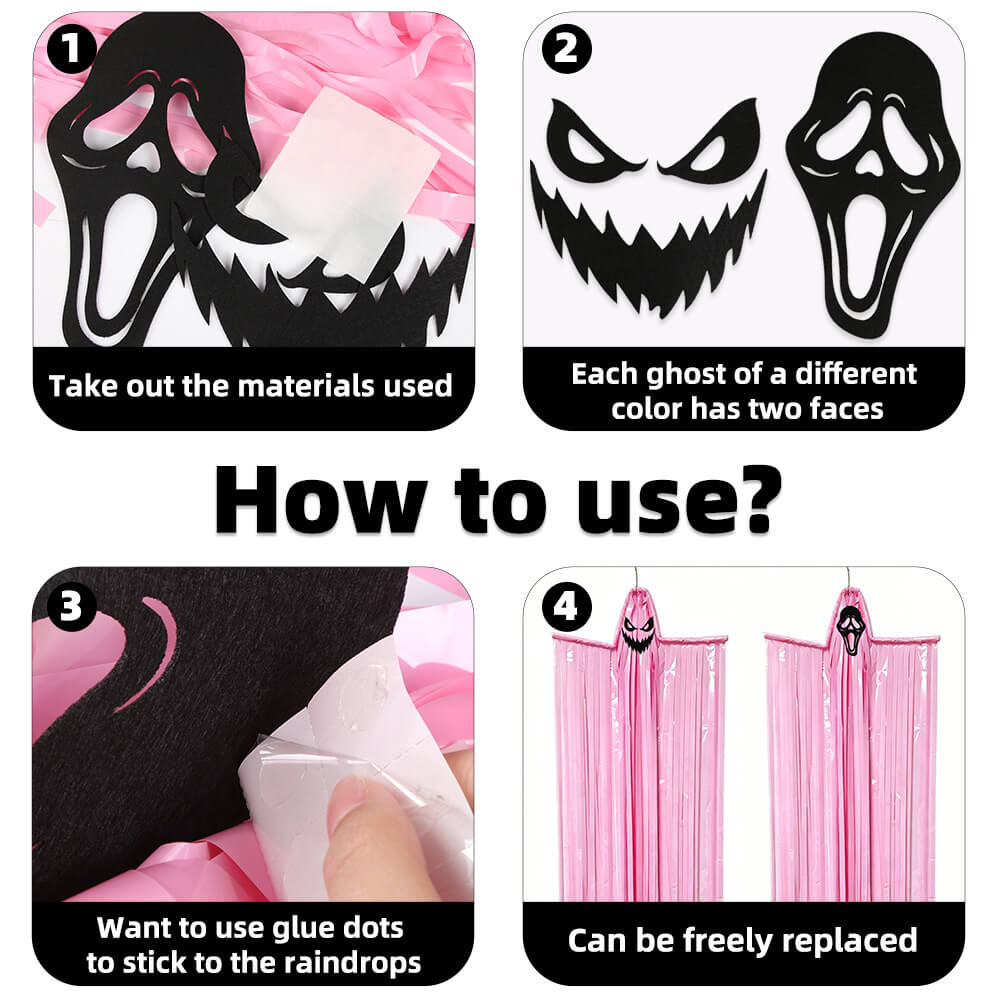 2pcs Halloween Decoration Tassel Ghost Ornaments with two Different Faces for Outdoor and Indoor Decor