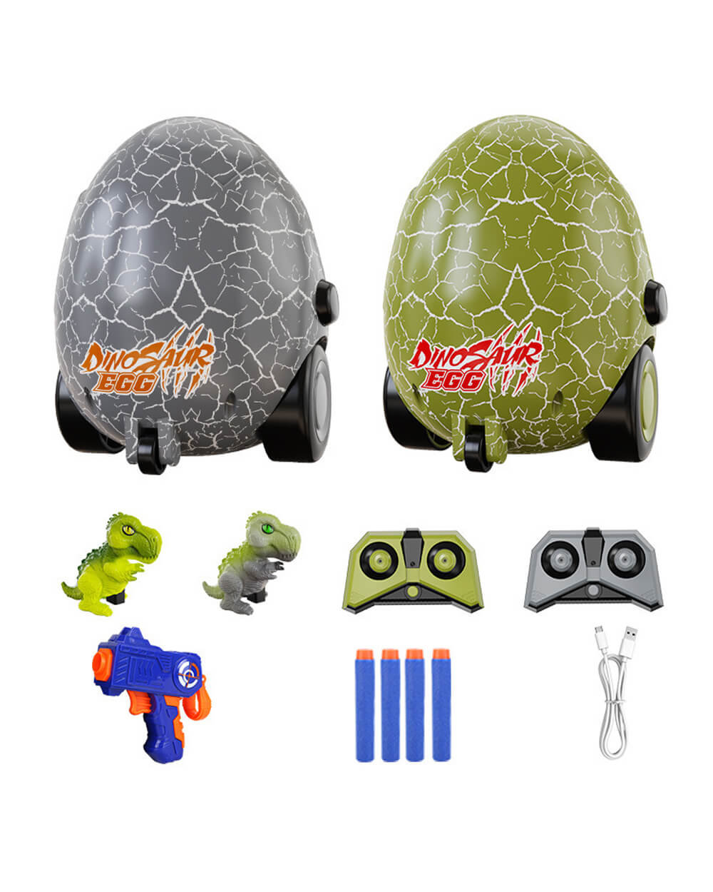 2pcs RC Dino Egg Car 2-in-1 Shooting RC Bumper Car Interactive Toy with Music and Light