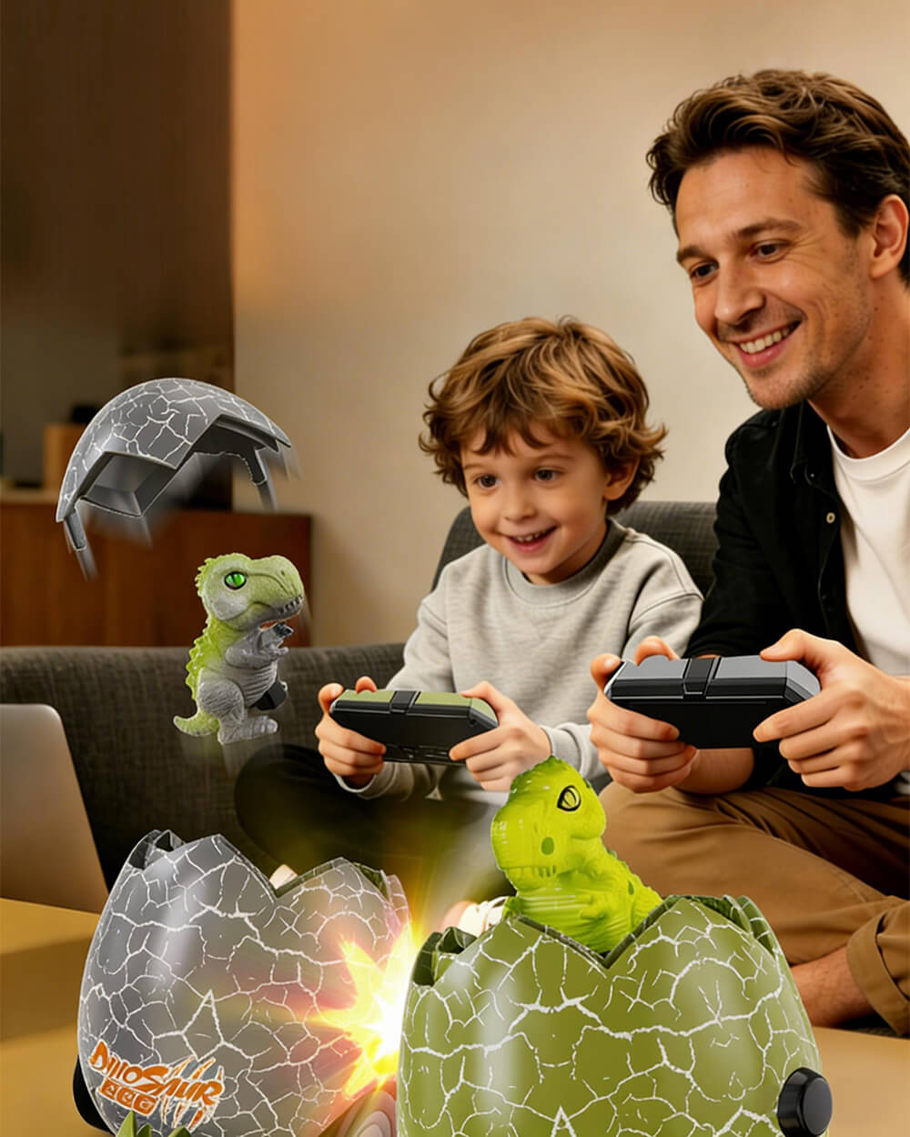 2pcs RC Dino Egg Car 2-in-1 Shooting RC Bumper Car Interactive Toy with Music and Light