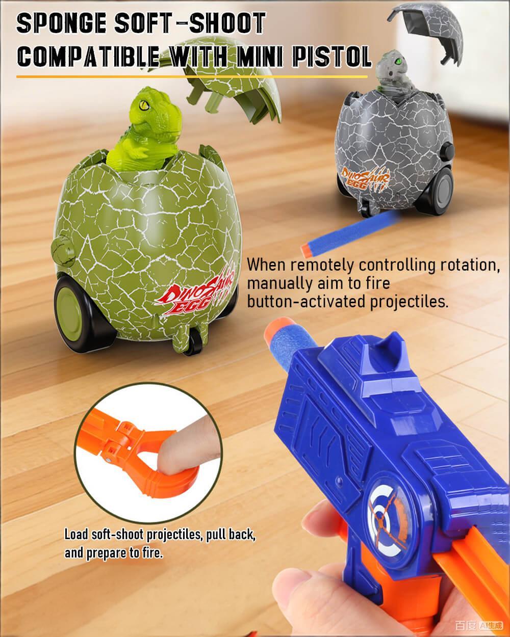 2pcs RC Dino Egg Car 2-in-1 Shooting RC Bumper Car Interactive Toy with Music and Light