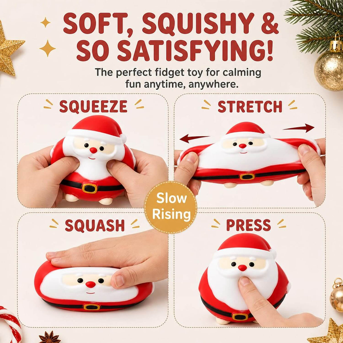 2pcs Santa Claus Squishies Christmas Blind Box Soft Stress Relief Squeeze Toy for Kids 14+ and Adults