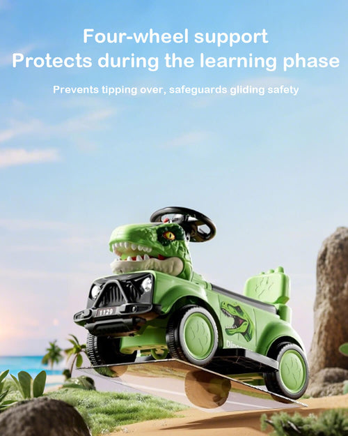 3-In-1 Push Car Baby Stroller Electric Dino Ride-on Car with Detachable Guardrail and Handle