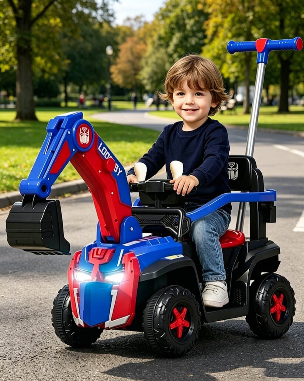 3-in-1 Kids Ride On Excavator 6V Battery Powered Push Car with Electric Digging Arm and Safety Guardrail