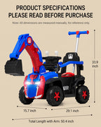 3-in-1 Kids Ride On Excavator 6V Battery Powered Push Car with Electric Digging Arm and Safety Guardrail