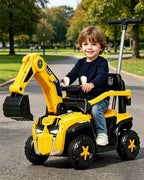 3-in-1 Kids Ride On Excavator 6V Battery Powered Push Car with Electric Digging Arm and Safety Guardrail
