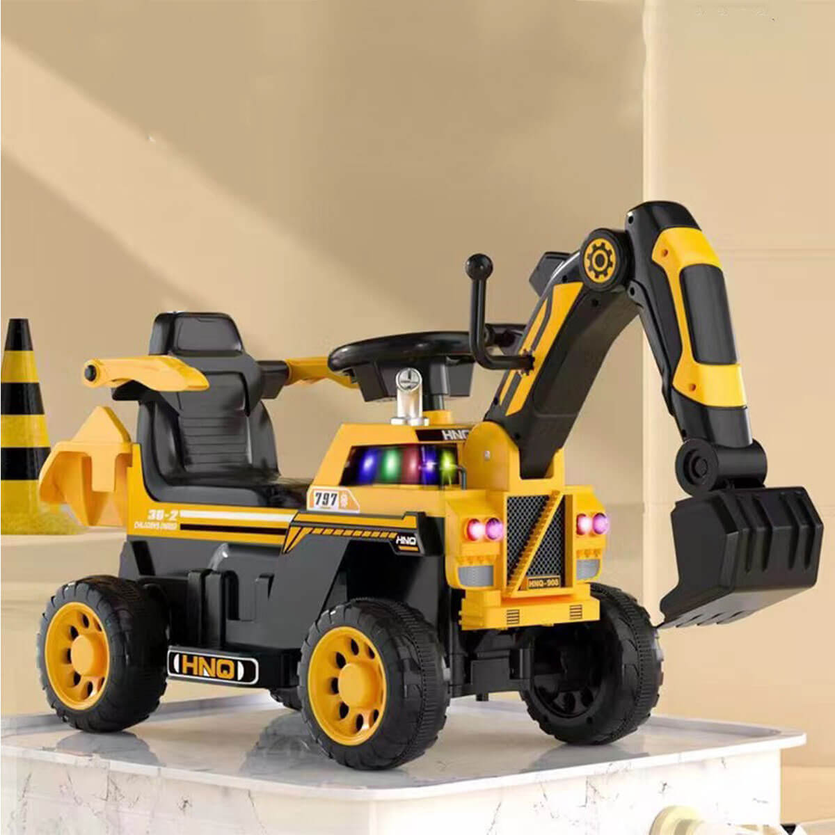 3-in-1 Kids Ride On Excavator Outdoor Indoor Ride-On Car With Front Loader Digger & Light Music