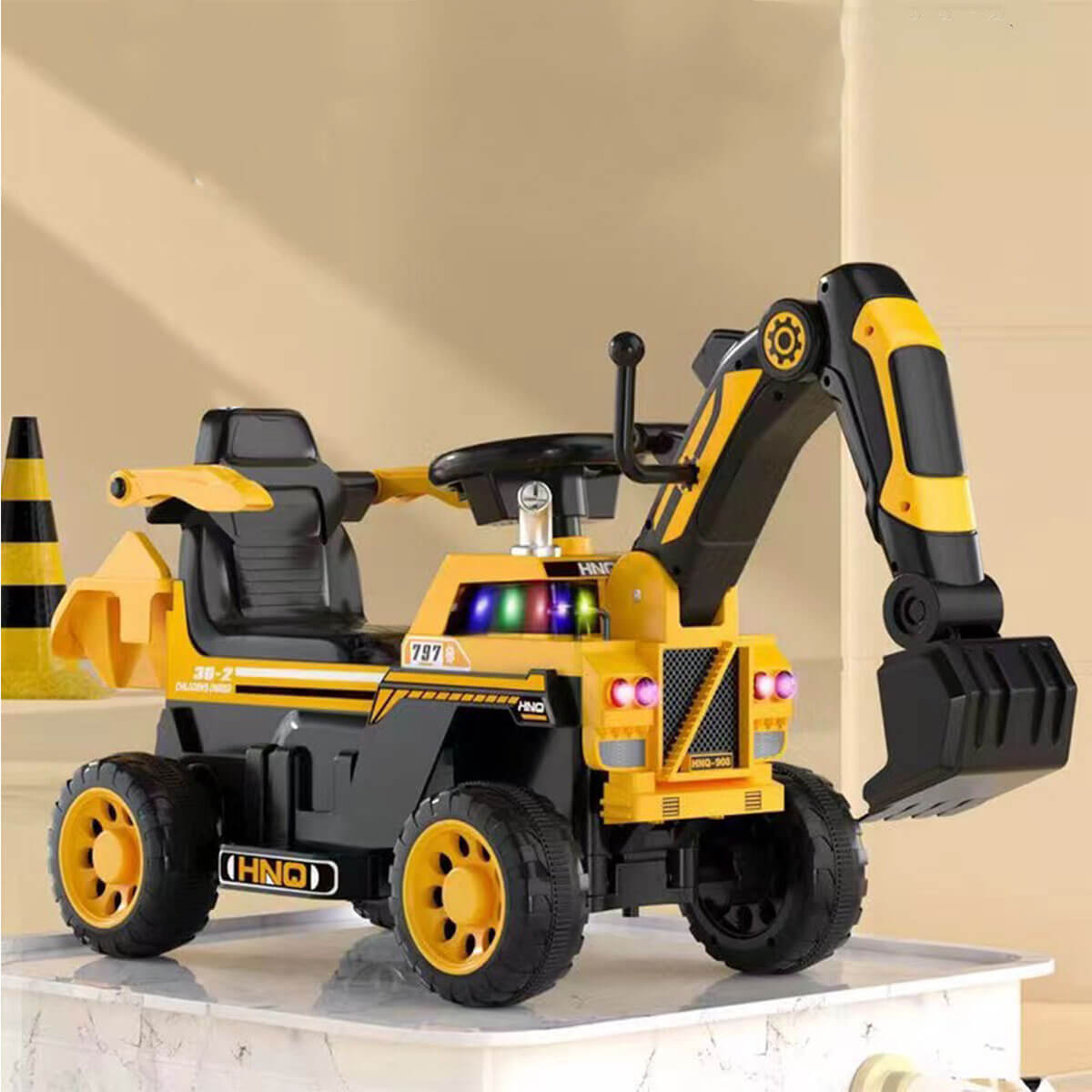 3-in-1 Ride On Push Car With Front Loader Digger Toddler Ride-On Excavator & Lights Music