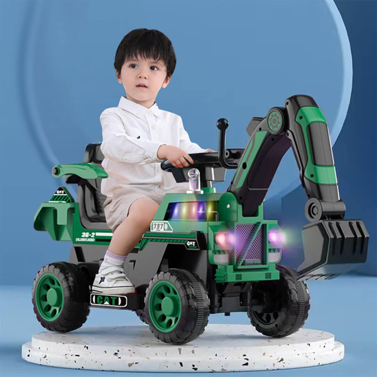 3-in-1 Kids Ride On Excavator Outdoor Indoor Ride-On Car With Front Loader Digger & Light Music