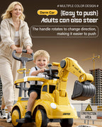 3-in-1 Toddler Electric Excavator Kids 6V Ride-On Push Car with Adjustable Handle and Guardrail