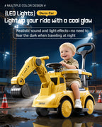 3-in-1 Toddler Electric Excavator Kids 6V Ride-On Push Car with Adjustable Handle and Guardrail