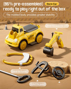3-in-1 Toddler Electric Excavator Kids 6V Ride-On Push Car with Adjustable Handle and Guardrail