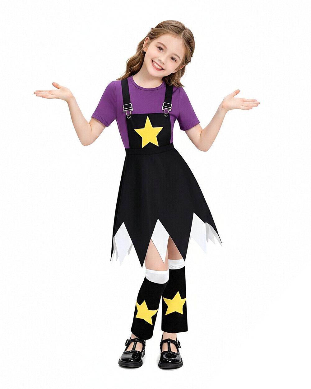 Star Doll Costume Purple Shirt with Suspender Skirt and Matching Leg Covers for Horror Game Fans