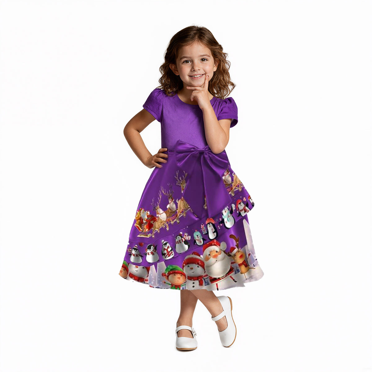 Christmas Party Dress Toddler Kids Short Sleeve Dress Santa Claus Elk Snowman Christmas Dress