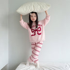 Girls Holiday Christmas Pajamas Soft Pink Sherpa Top with Striped Pants for Homewear