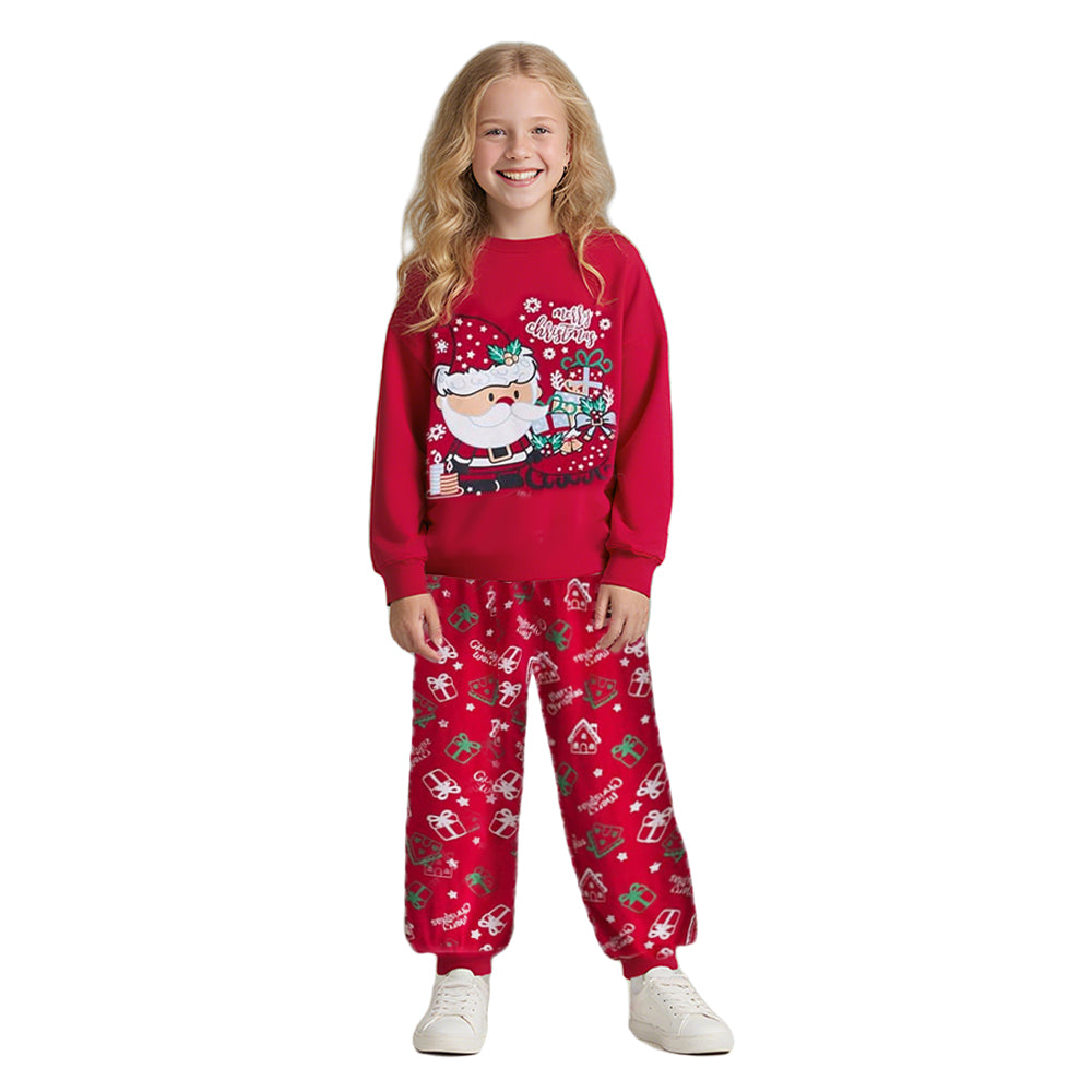 Kids Christmas Pajamas Set Red Long Sleeve Top Pants Festive Sleepwear for Children