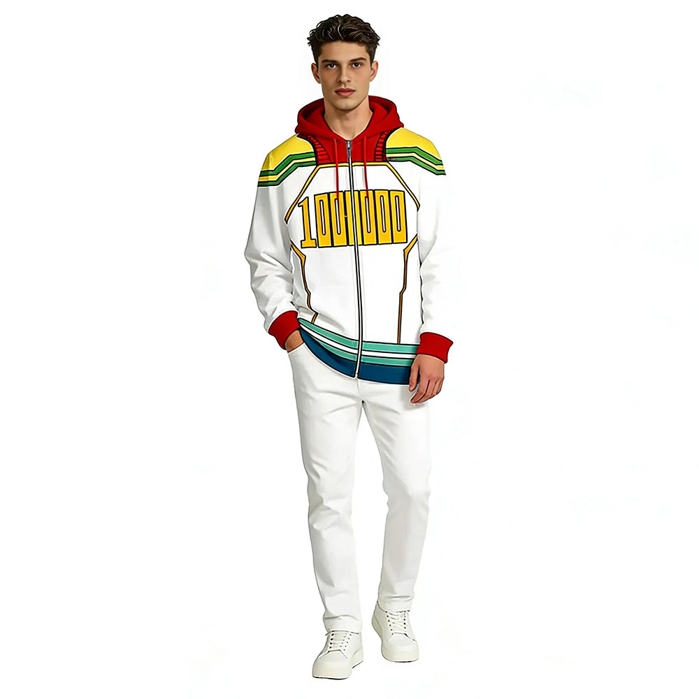 Adult Mirio Costume Hawks Hero Zip-up Hoodie Green Deku Sweatshirt for Cosplay