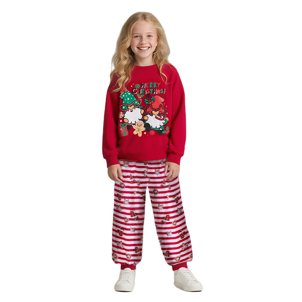 Kids Christmas Pajamas Set Red Long Sleeve Top Pants Festive Sleepwear for Children