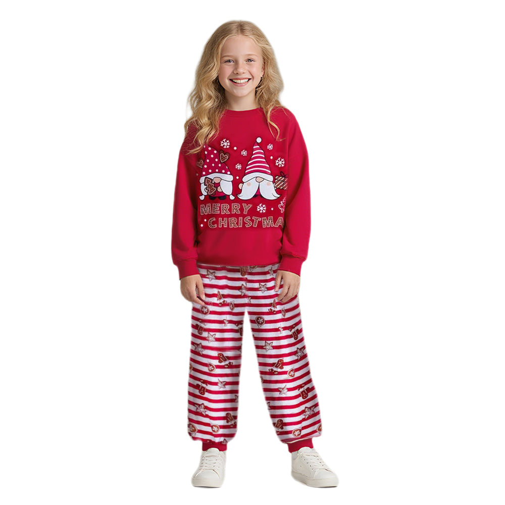 Kids Christmas Pajamas Set Red Long Sleeve Top Pants Festive Sleepwear for Children