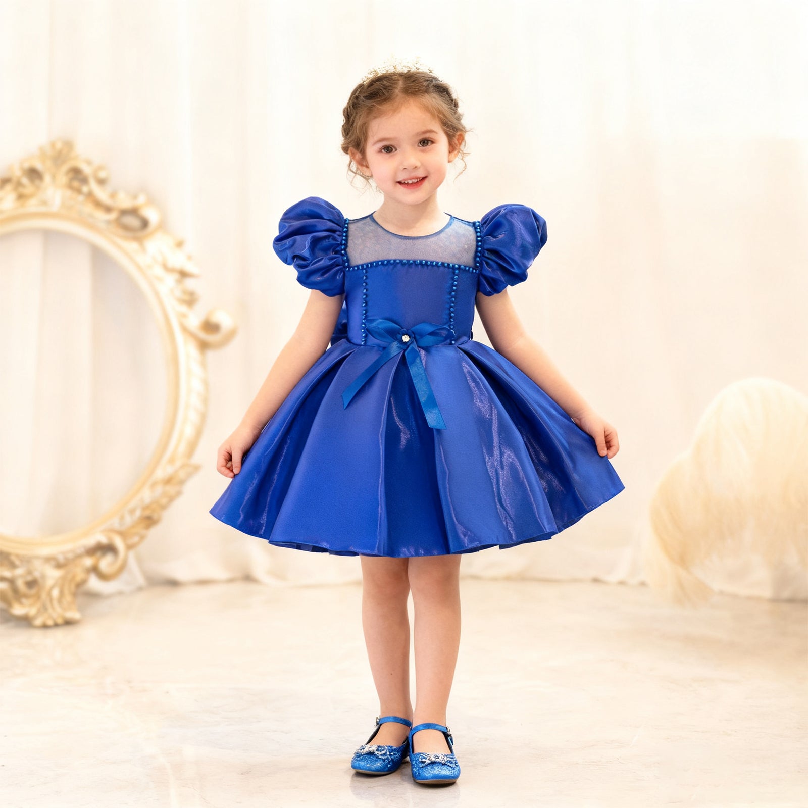Toddler Christmas Party Dress Formal Puff Sleeve Xmas Smocked Green Costume for Girls