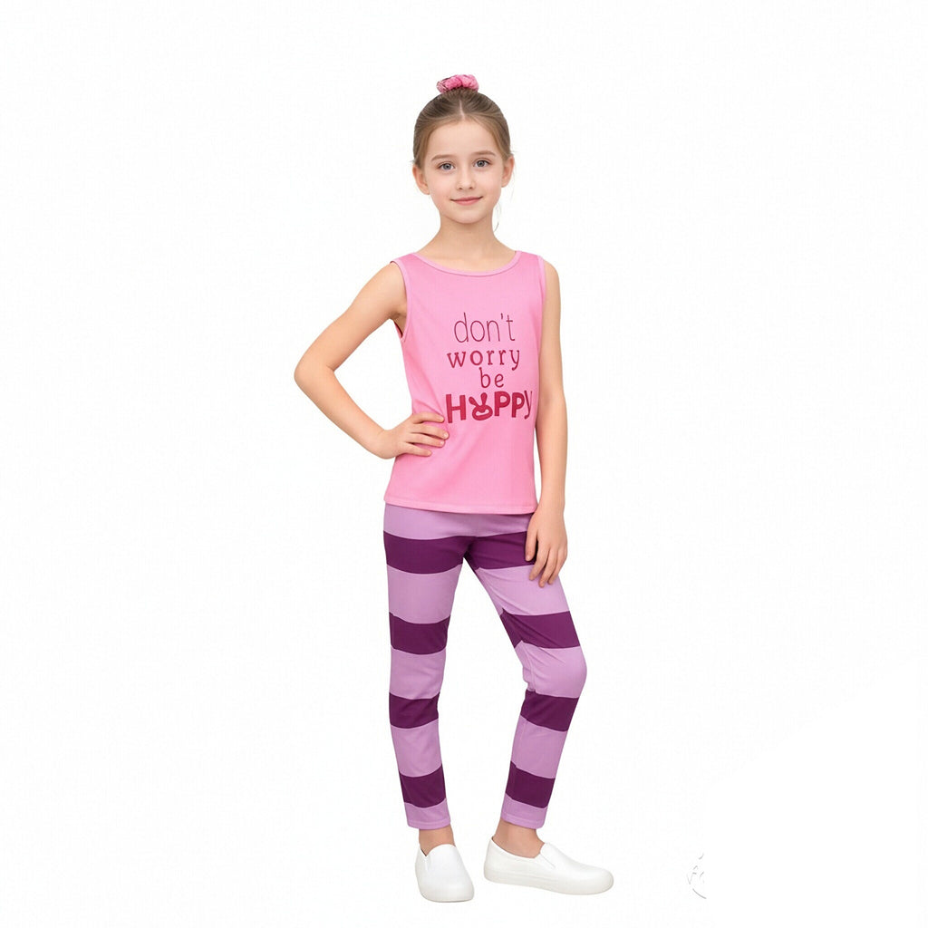 Girls Bunny Costume Pink Vest Striped Pants and Hair Tie for Cosplay Parties