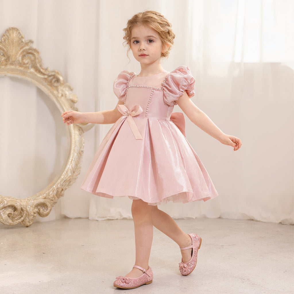 Toddler Christmas Party Dress Formal Puff Sleeve Xmas Smocked Green Costume for Girls
