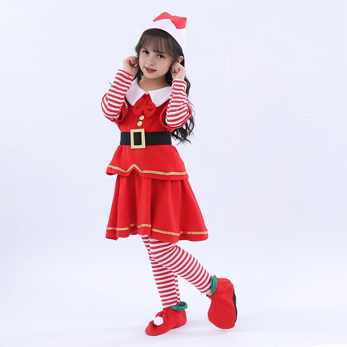 Kids Santa Claus Costumes 5pcs Red Christmas Cosplay Outfit Boys Girls Holiday Suit