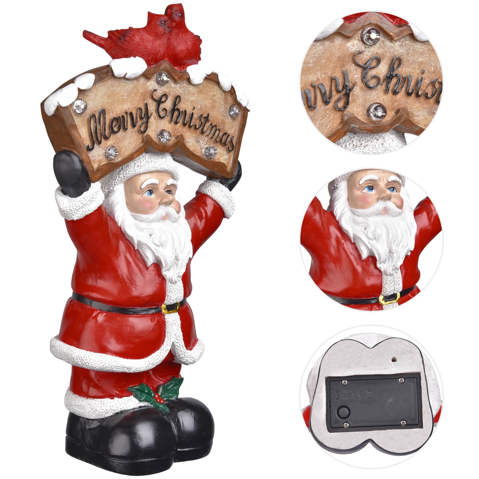Resin Santa Claus with LED Light Christmas Tabletop Decoration Home Holiday Gift