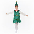 Kids Christmas Tree Costume Green Xmas Dress Hat and White Pantyhose for Girls