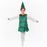 Kids Christmas Tree Costume Green Xmas Dress Hat and White Pantyhose for Girls
