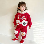 Baby Girls Christmas Hoodie Pants Suit Kids Thick Fleece Cozy Hooded Xmas Sweatshirt