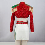 Xmas Pop Star Dress Festive Sequin Costume Tassel Crop Top Skirt Party Set