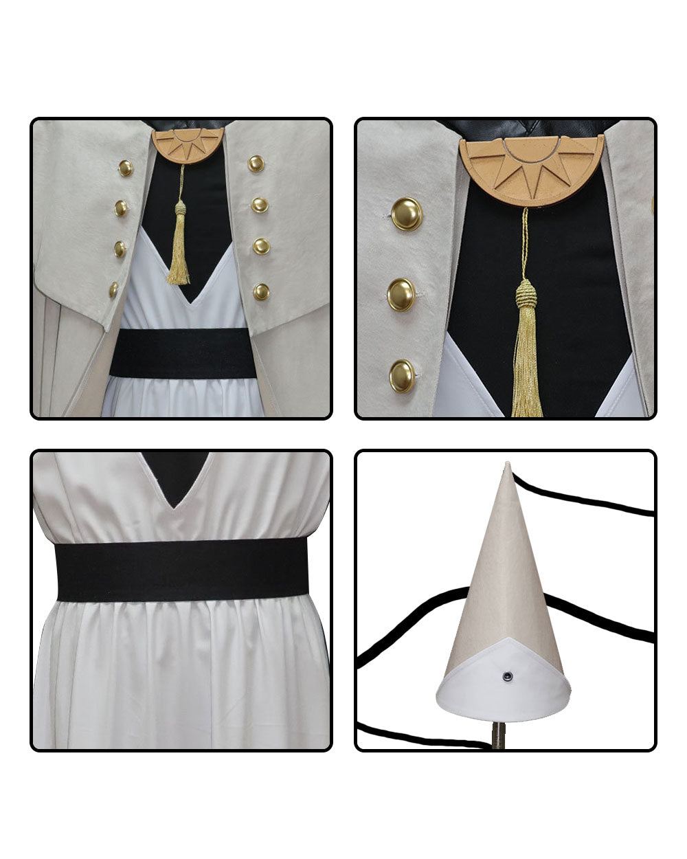 Witch Master Qifrey Costume Full Set with Cloak Dress Pointed Wizard Hat and Gold Glasses for Magic Mentor Roleplay