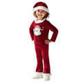 Toddler Kids Christmas Costume 3Pcs Velvet Tops Pants Hat Suit Little Santa XMAS Outfit for Gilrs