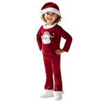 Toddler Kids Christmas Costume 3Pcs Velvet Tops Pants Hat Suit Little Santa XMAS Outfit for Gilrs