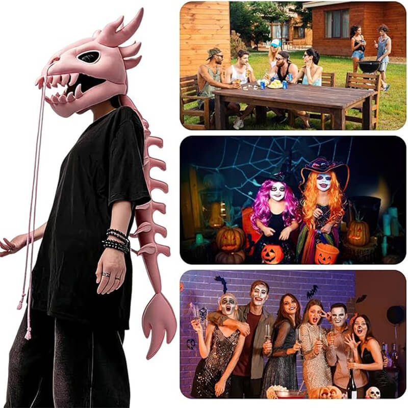 3D Dino Plush Skeleton Headpiece & Spine Realistic Dino Cosplay For Kids and Adults