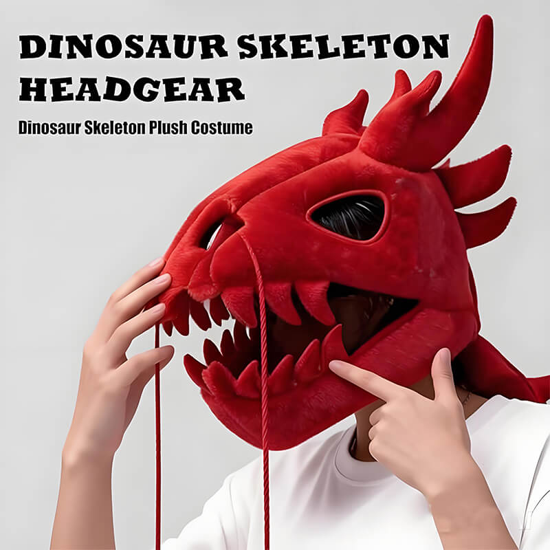 3D Dino Plush Skeleton Headpiece & Spine Realistic Dino Cosplay For Kids and Adults