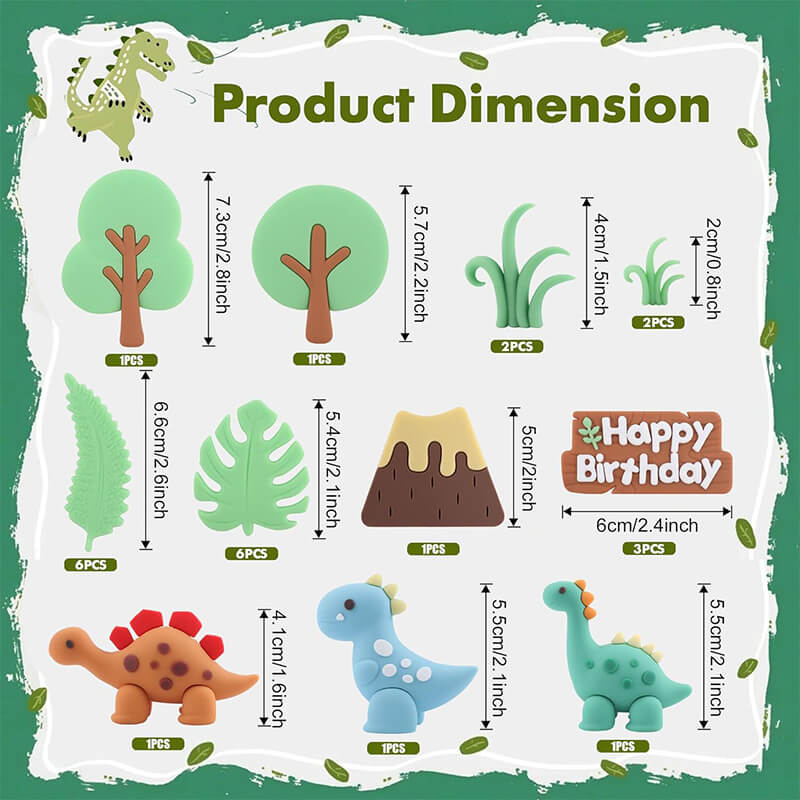 3D Dinosaur Cake Toppers Set Cute Dinosaur Jungle Theme Cake Decorations for Kids Birthday Party