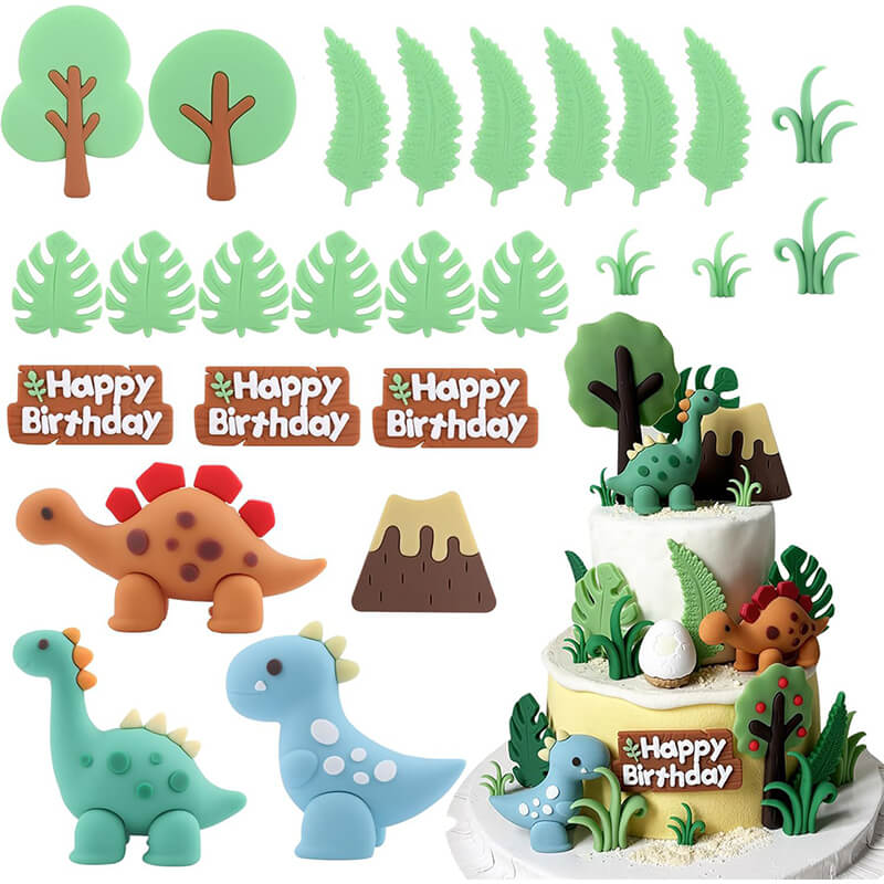 3D Dinosaur Cake Toppers Set Cute Dinosaur Jungle Theme Cake Decorations for Kids Birthday Party