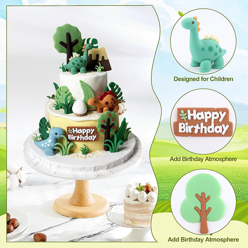 3D Dinosaur Cake Toppers Set Cute Dinosaur Jungle Theme Cake Decorations for Kids Birthday Party