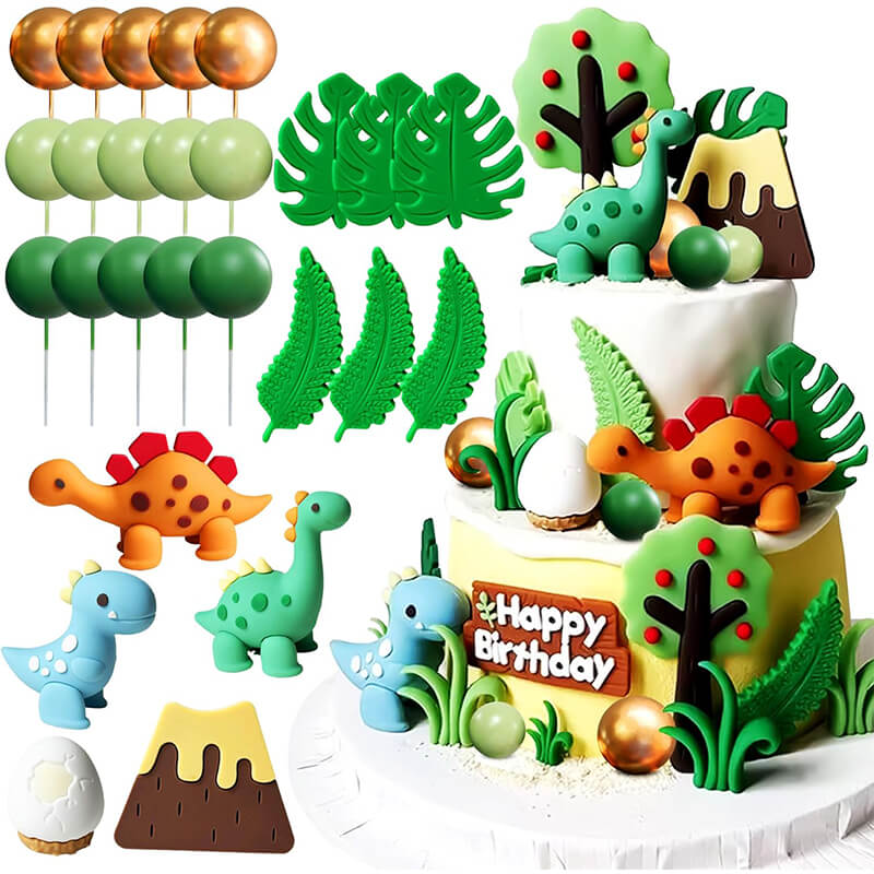 3D Dinosaur Cake Toppers Set Cute Dinosaur Jungle Theme Cake Decorations for Kids Birthday Party