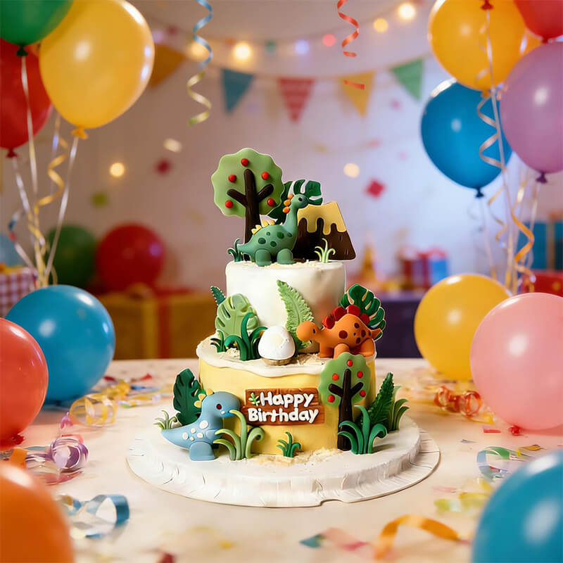 3D Dinosaur Cake Toppers Set Cute Dinosaur Jungle Theme Cake Decorations for Kids Birthday Party