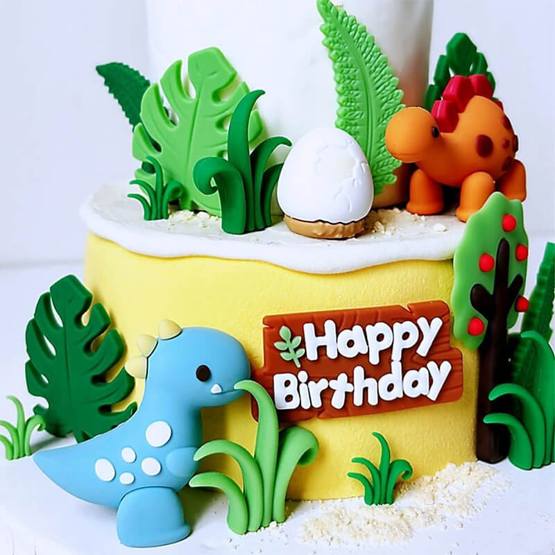 3D Dinosaur Cake Toppers Set Cute Dinosaur Jungle Theme Cake Decorations for Kids Birthday Party