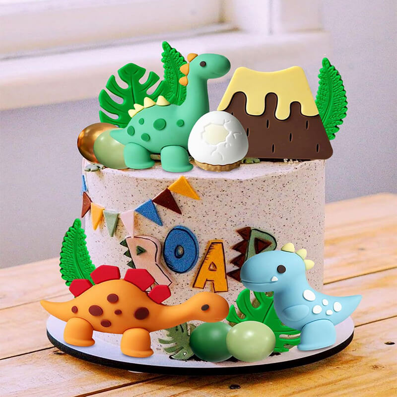 3D Dinosaur Cake Toppers Set Cute Dinosaur Jungle Theme Cake Decorations for Kids Birthday Party