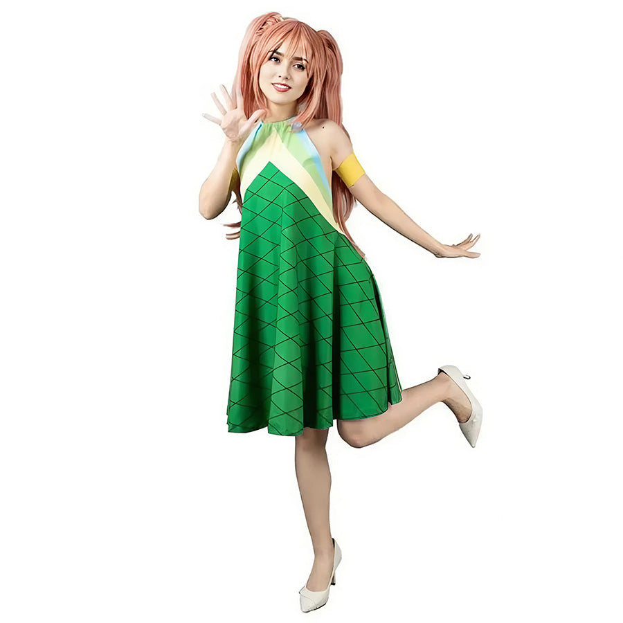 Women Wendi Costume Sky Dragon Slayer Green Dress and Wig for Cosplay Party
