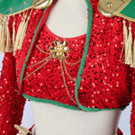Xmas Pop Star Dress Festive Sequin Costume Tassel Crop Top Skirt Party Set