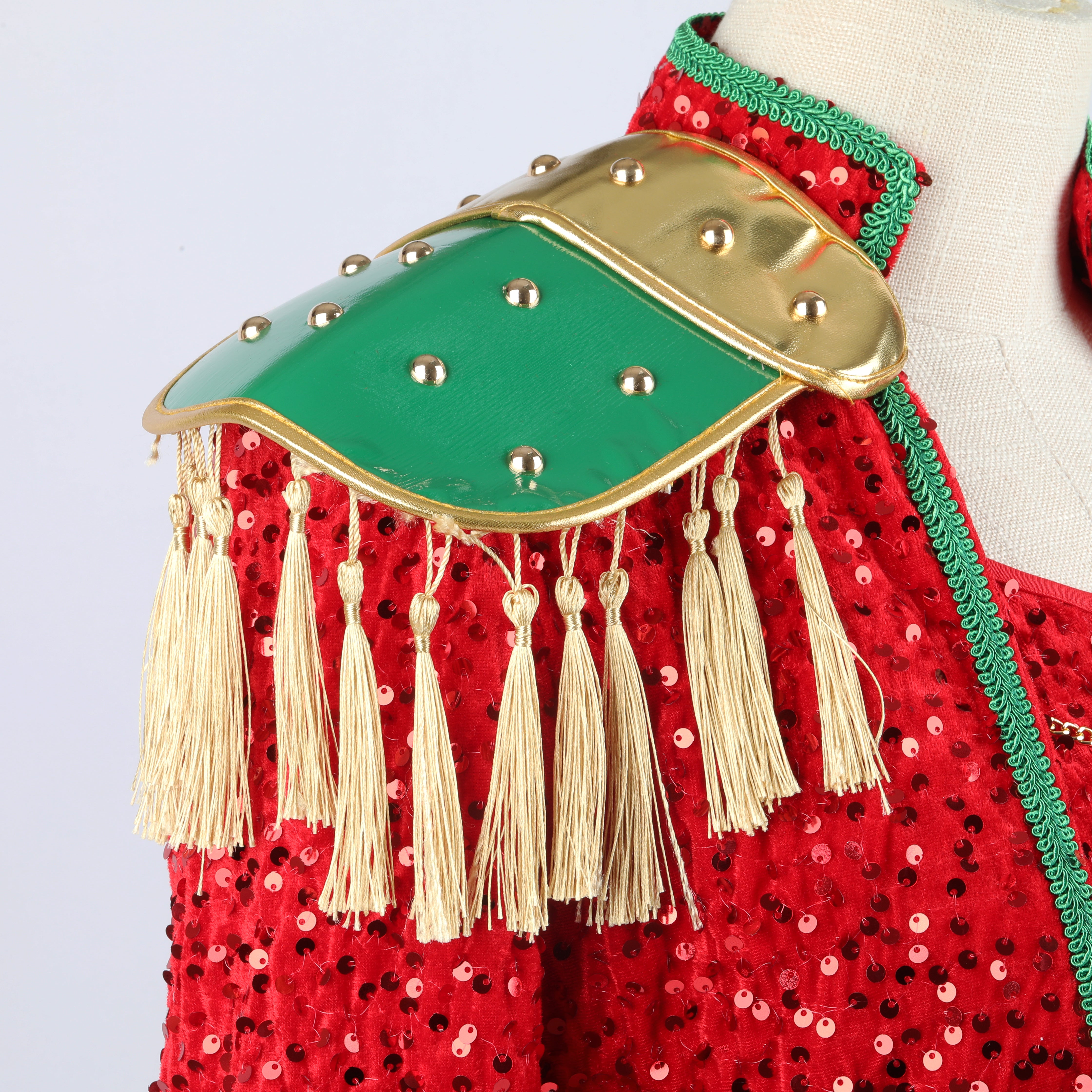 Xmas Pop Star Dress Festive Sequin Costume Tassel Crop Top Skirt Party Set