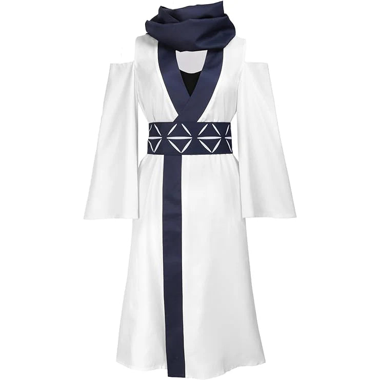 White Fem Sukuna Kimono Dress Belt and Scarf Full Set for Themed Party