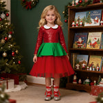 Christmas Dress Ready To Ship Girls Red Ball Gown with Magnetic Hand-holding Socks Best Xmas Gift